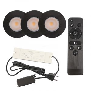 3 faretti da incasso neri per veranda Dico, IP65, con set di connessione e telecomando