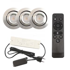 3 faretti da incasso orientabili per veranda Rona, IP44, con set di connessione e telecomando, cromo