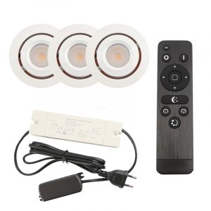 3 faretti da incasso orientabili per veranda Rona, IP44, con set di connessione e telecomando, bianco