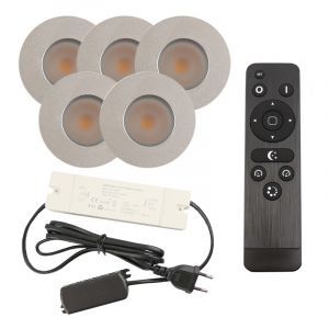 5 faretti da incasso cromati per veranda Dico, IP65, con set di connessione e telecomando