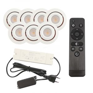7 faretti da incasso orientabili per veranda Rona, IP44, con set di connessione e telecomando, bianco