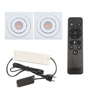 2 faretti da incasso orientabili per veranda Rona quadrato, IP44, con set di connessione e telecomando, bianco