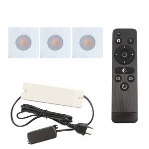 3 faretti da incasso bianchi quadrati per veranda Dico, IP65, con set di connessione e telecomando