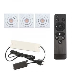 3 faretti da incasso orientabili per veranda Rona quadrato, IP44, con set di connessione e telecomando, bianco