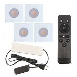 4 faretti da incasso bianchi quadrati per veranda Dico, IP65, con set di connessione e telecomando