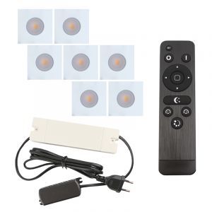 7 faretti da incasso bianchi quadrati per veranda Dico, IP65, con set di connessione e telecomando
