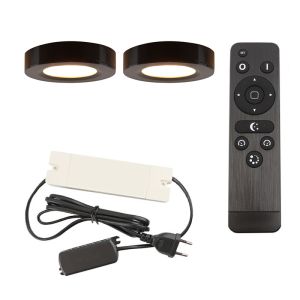 2 lampade rotonde per mobile da cucina, nero, con set di connessione e telecomando