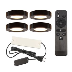 4 lampade rotonde per mobile da cucina, nero, con set di connessione e telecomando