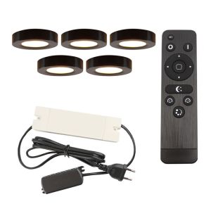 5 lampade rotonde per mobile da cucina, nero, con set di connessione e telecomando