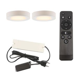 2 lampade rotonde per mobile da cucina, bianco, con set di connessione e telecomando