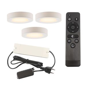 3 lampade rotonde per mobile da cucina, bianco, con set di connessione e telecomando