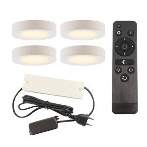 4 lampade rotonde per mobile da cucina, bianco, con set di connessione e telecomando