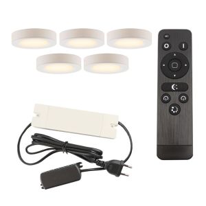 5 lampade rotonde per mobile da cucina, bianco, con set di connessione e telecomando