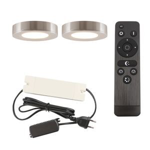 2 lampade rotonde per mobile da cucina, argento, con set di connessione e telecomando