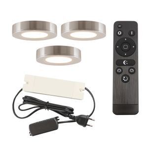3 lampade rotonde per mobile da cucina, argento, con set di connessione e telecomando