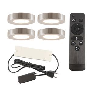 4 lampade rotonde per mobile da cucina, argento, con set di connessione e telecomando