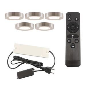 5 lampade rotonde per mobile da cucina, argento, con set di connessione e telecomando