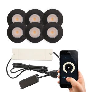 6 faretti da incasso smart neri per veranda Dico, IP65, con set di connessione