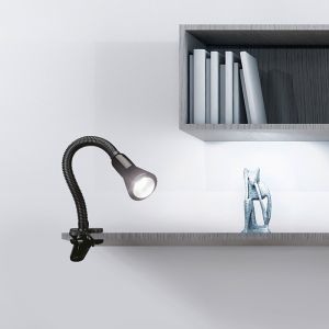 Faretto con pinza nero in plastica, Helin, con interruttore