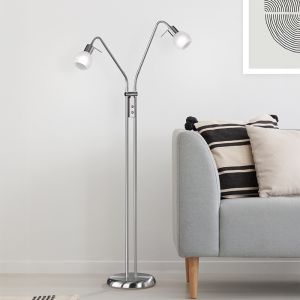 Lampada da terra moderna in nichel, Benita, con interruttore