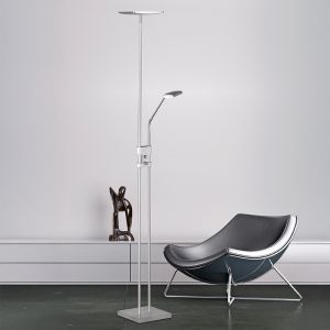 Lampada da terra moderna in nichel, Simon, 15W, 3000K LED, con interruttore