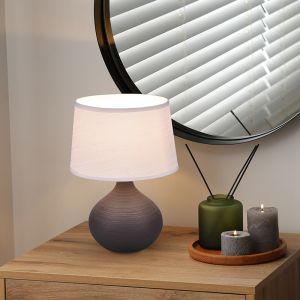 Lampada da tavolo in ceramica marrone, Yesha, con interruttore