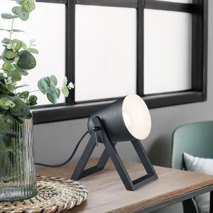 Lampada da tavolo in legno nera, Sacha, con interruttore