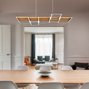 Lampada a sospensione in legno marrone, Justian, 42W, 3000K LED, dimmer in 3 fasi
