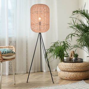 Lampada da terra treppiede moderna nera, Elham, con interruttore