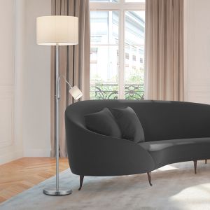 Lampada da terra moderna in nichel, Ledbury, con interruttore