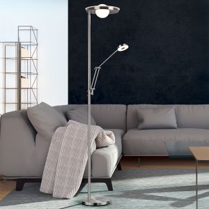 Piantana da lettura da terra moderna in nichel, Yazid, 32W, colore regolabile LED, controllo touch
