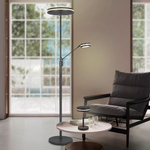 Piantana da lettura da terra moderna antracite, Marjon, 35W, bianco regolabile tra caldo e freddo LED, controllo touch