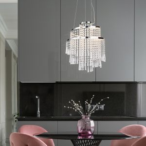 Lampadario design cromato, Sjon, 30W, bianco regolabile tra caldo e freddo LED, dimmer in 3 fasi