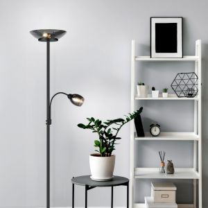 Lampada da terra moderna nera, Larry, con interruttore