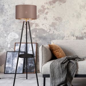 Lampada da terra treppiede moderna tortora, Wendel, con interruttore