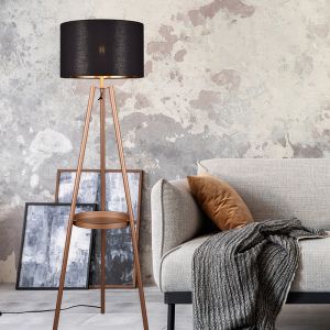 Lampada da terra treppiede moderna marrone, Wendel, con interruttore
