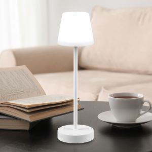 Lampada da tavolo ricaricabile bianca in plastica, Suman, 2W, bianco regolabile tra caldo e freddo LED, IP44, controllo touch