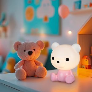 Lampada da tavolo per bambini rosa in plastica, Lumibear, 0,3W, RGB LED, con interruttore
