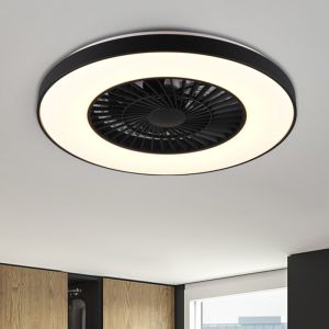 Ventilatore da soffitto moderno nero, Maurits, 40W, bianco regolabile tra caldo e freddo LED, con telecomando