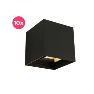 Set di 10 lampade da parete up down nere moderne, Dion, 6W, 3000K LED, IP65