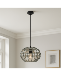 Lampada a sospensione in rattan grigia, Roza