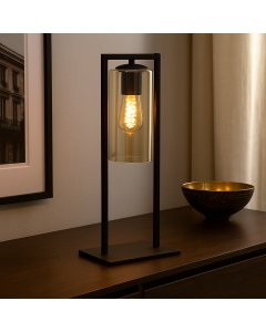 Lampada da tavolo nera industriale, Tonia, con interruttore