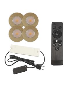 4 faretti da incasso in ottone per veranda Dico, IP65, con set di connessione e telecomando