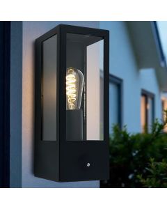 Applique da esterno con sensore crepuscolare nera moderna, Senne, IP44