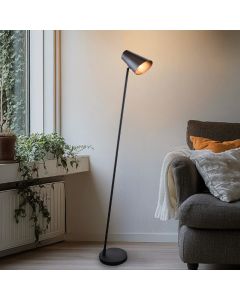 Lampada da terra nera moderna, Taro, con interruttore