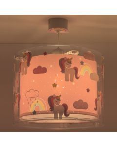 Lampada a sospensione per bambini rosa in plastica, Unicorn