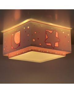 Lampada da soffitto per bambini rosa in plastica, Moon and stars