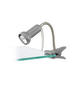 Faretto con pinza argento in plastica, Okko, con interruttore