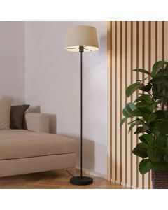 Lampada da terra nera in tessuto, Siham, con interruttore