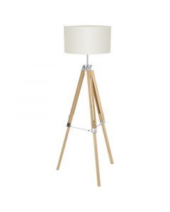 Lampada da terra treppiede bianca in legno, Joana, con interruttore